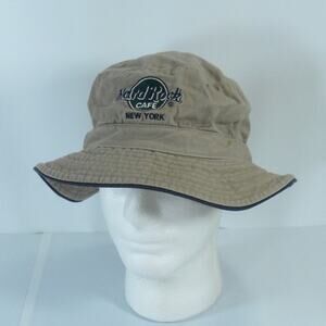 Hard Rock Cafe New York Bucket Cap Hat 100% Cotton Size Adult S/M Khaki NY